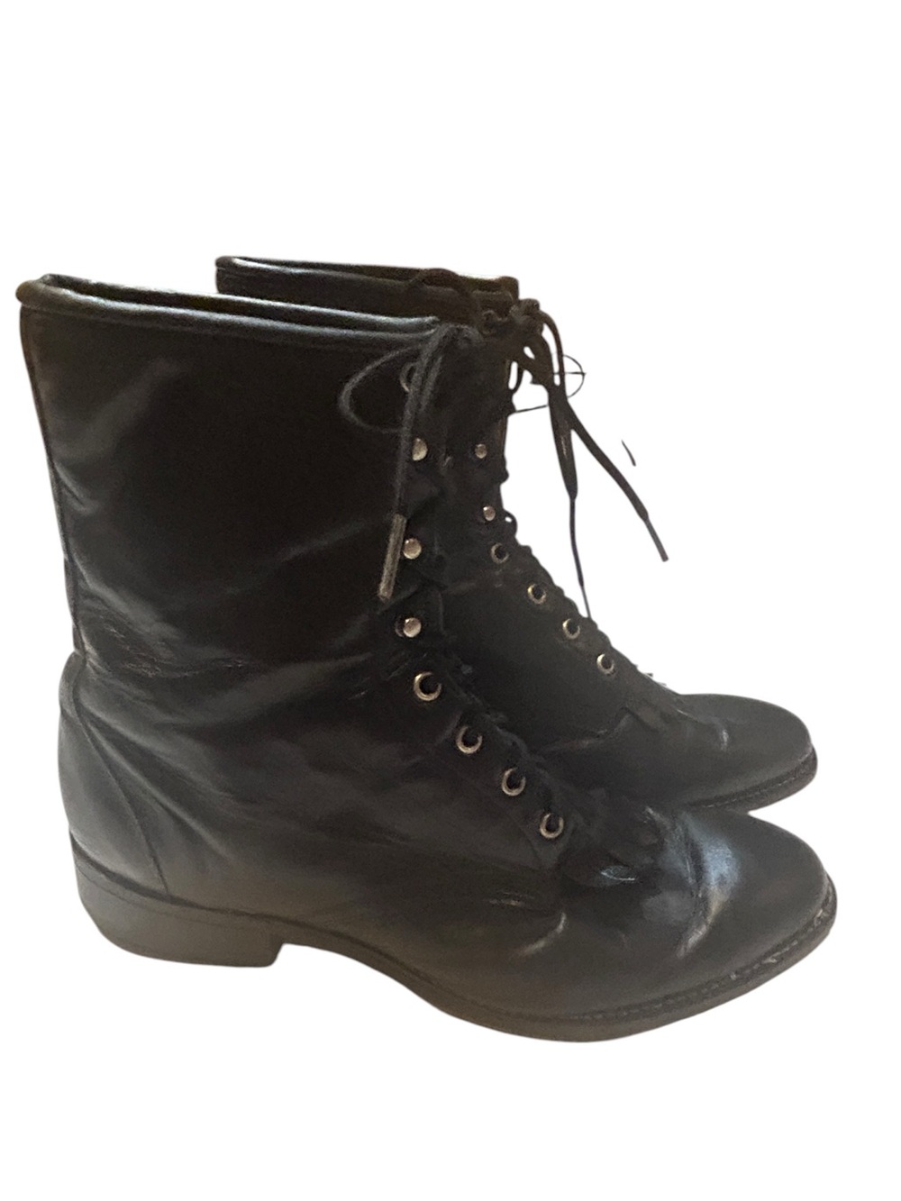 Vintage Laredo Black Leather Lace Up Combat Roper Boots Women’s 11.5 USA Western